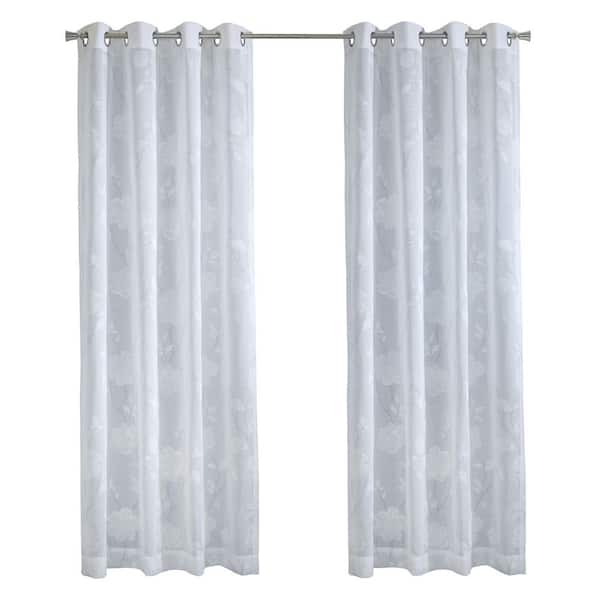 Giardino White Polyester Faux Linen 52 in. W x 95 in. L Grommet Indoor Light Filtering Curtain (Single Panel)
