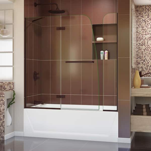 DreamLine Aqua Ultra 57 in. - 60 in. W x 58 in. H Frameless Hinged Tub Door with Extender Panel in Oil Rubbed Bronze
