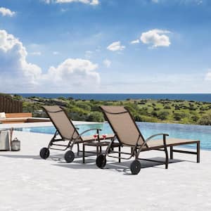 3-Pieces Aluminum Outdoor Chaise Lounge Patio Lounge Chair with Side Table