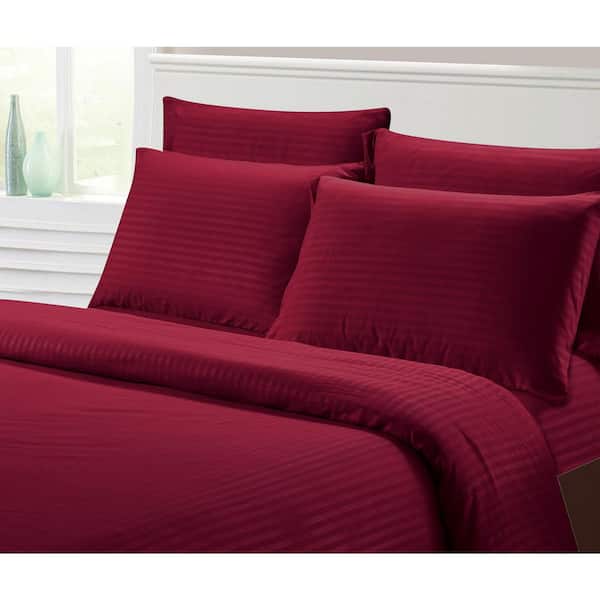 Hotel Club 6 Piece Burgundy Striped Microfiber Queen Size Deep Pocket Sheet Set
