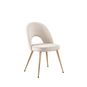 White Mid Century Modern Velvet Upholstered Dining Chair with Metal Legs (Set of 2)