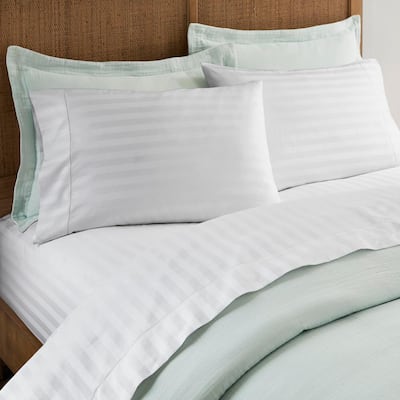 500 Thread Count Egyptian Cotton Sateen Bright White Damask Stripe King Sheet Set