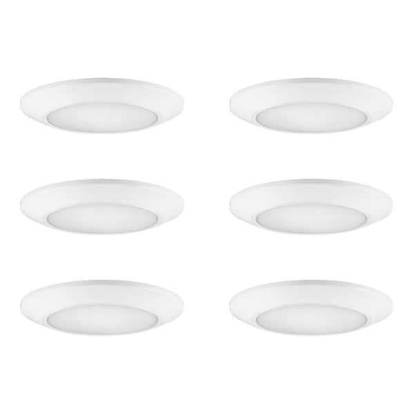 6-Pack 6 in. LED Surface Mount Downlight Flush Mount Disk Light Fixture, 600-900-1100 Lumens, Selectable CCT 2700K-5000K
