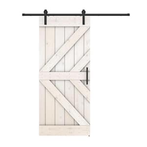 Double KL 28 in. x 84 in. White Finished Pine Wood Sliding Barn Door with Hardware Kit (DIY)
