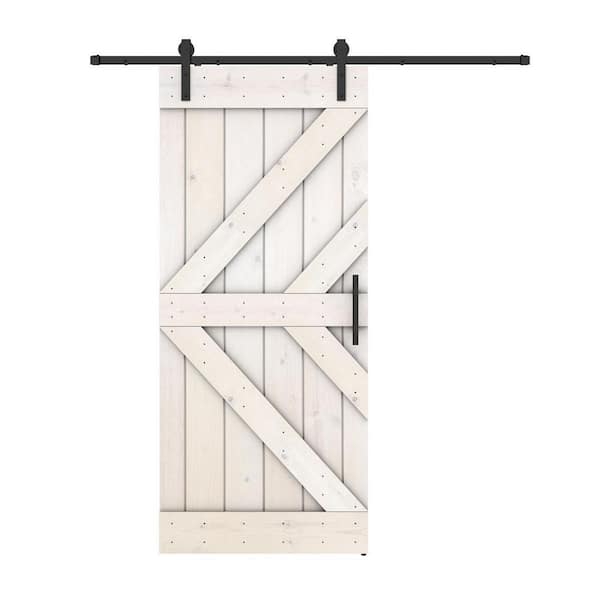 Dessliy Double KL 42 in. x 84 in. Fully Set Up White Finished Pine Wood Sliding Barn Door with Hardware Kit