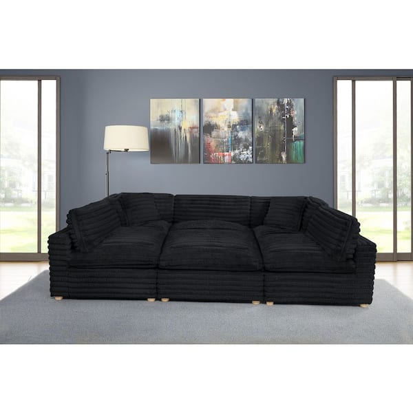 Adri 80 in W. Straight Arm 6-Piece Corduroy Fabric Modular Sectional Sofa in. Black Color