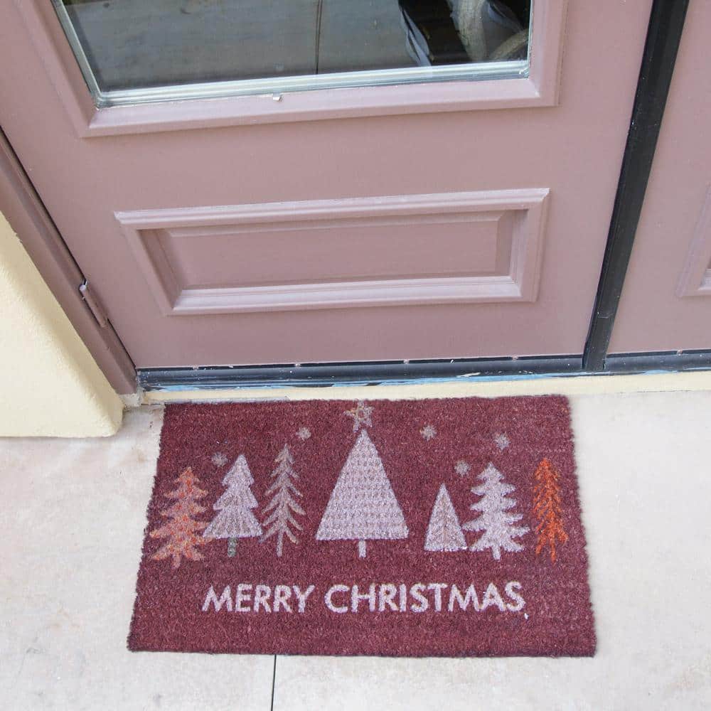 Red Coir Christmas Trees Outdoor Doormat 2-ft x 3-ft