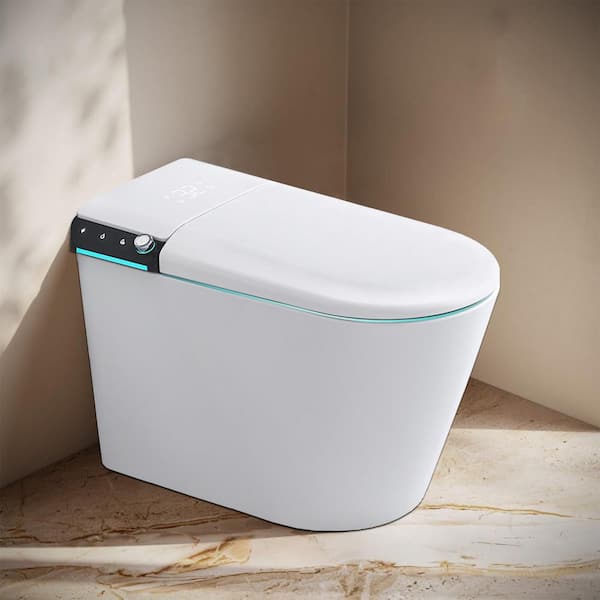 1. 28GPF Tankless Elongated Smart Toilet Bidet in White with Auto Flush, Heated Seat, Warm Air Dryer, Digital Display