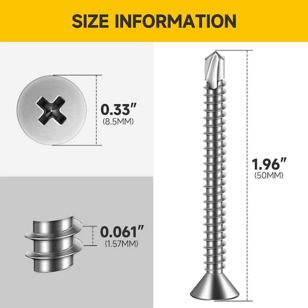 #10 x 2 in. Silver 410 Stainless Steel Phillips Flat Head Self Drilling Sheet Metal Screws (100-Pack)