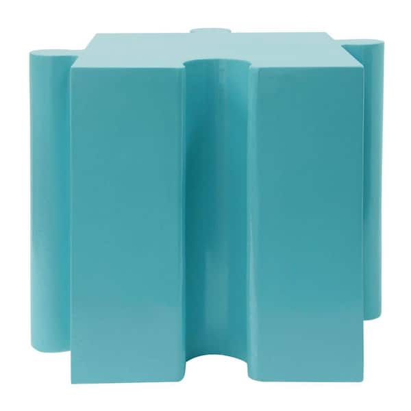 1-Piece Light Blue Composite Outdoor Side Table with Convex Edge
