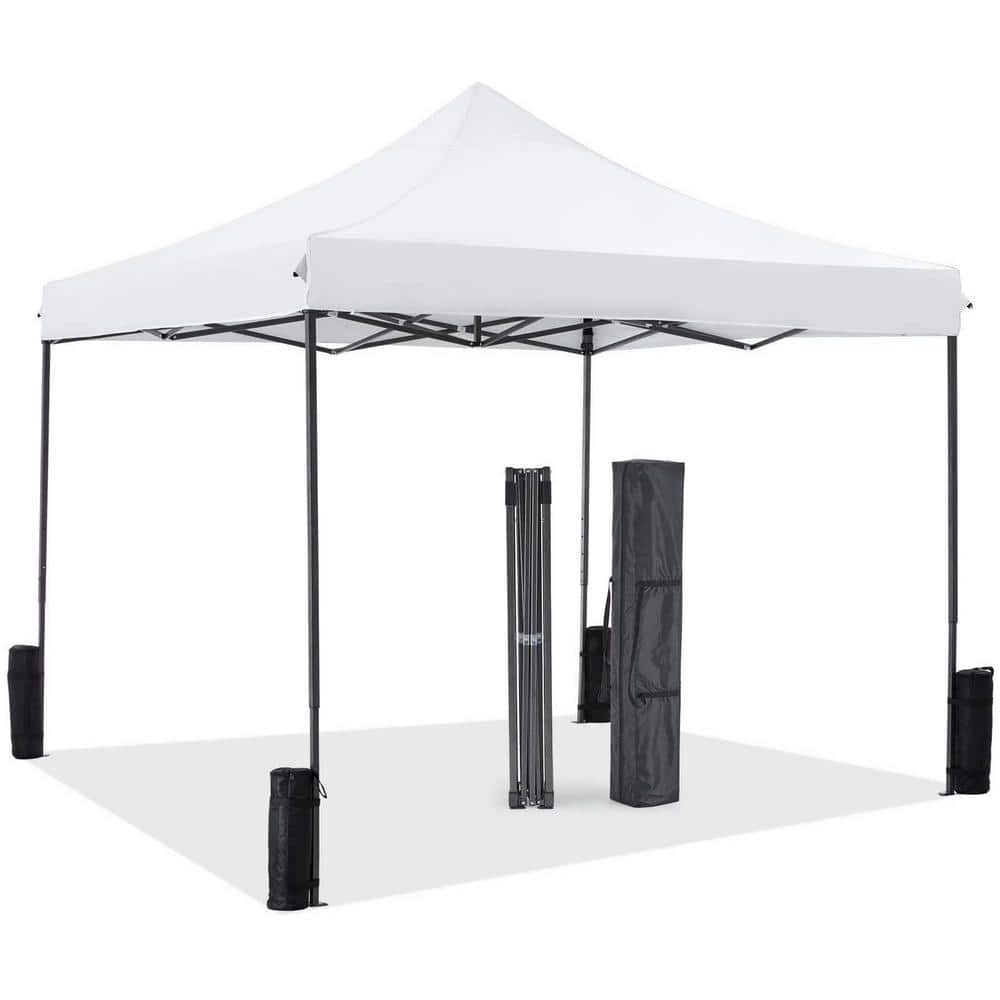10 ft. x 10 ft. White Pop Up Canopy Tent Outdoor Shade Instant Portable Sun