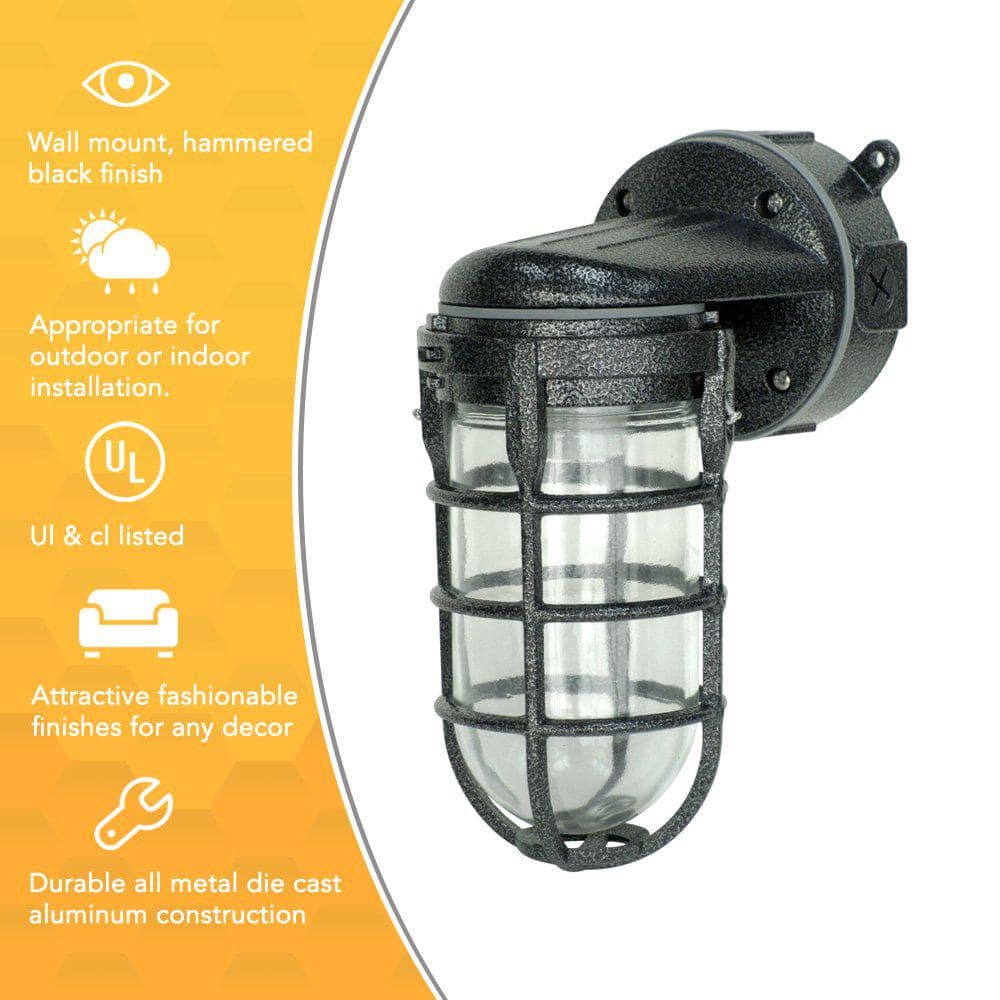 Hammered Black Industrial Wall Mount Light with Clear Glass