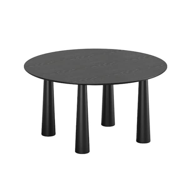 Dovelina Kathleen Black Round Wood Top 60 in. 4 Legs Dining Table Seats 8