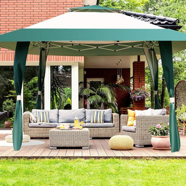 13 ft. x 13 ft. Green Folding Gazebo Canopy Patio Outdoor Tent Beach Party Shade Shelter