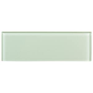 Enchant Elle Florette Light Green 4 in. x 12 in. Smooth Glass Subway Wall Tile Sample