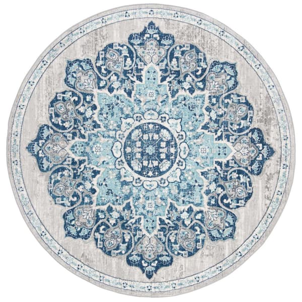 SAFAVIEH Brentwood Navy/Light Gray Doormat 3 ft. x 3 ft. Round Geometric Area Rug