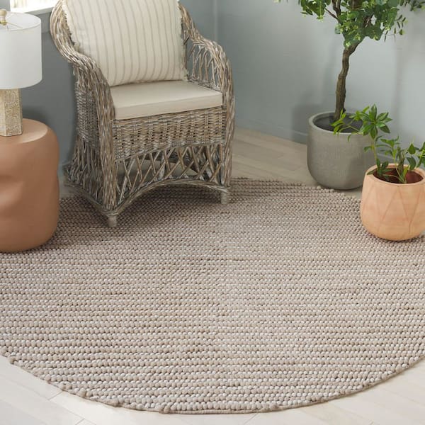 Natura 6 ft. x 6 ft. Taupe/Ivory Striped Solid Marle Round Area Rug