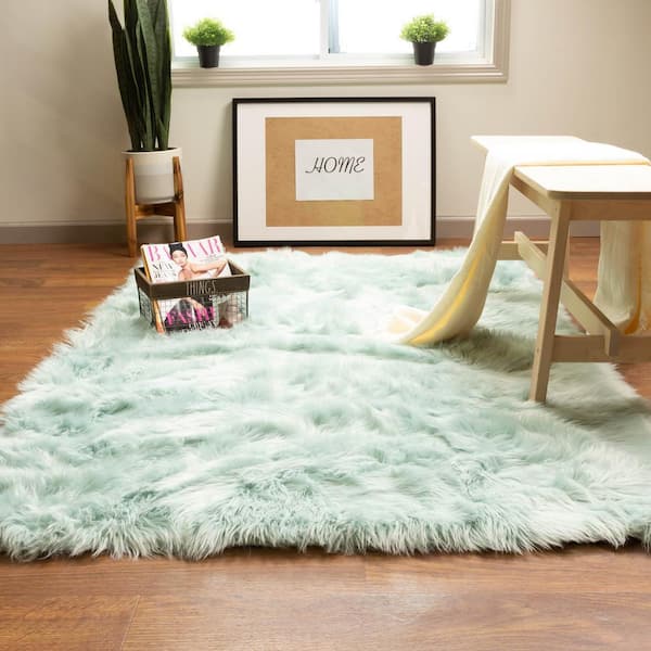 Serene Silky Faux Fur Fluffy Shag Rug Teal 3' x 5'