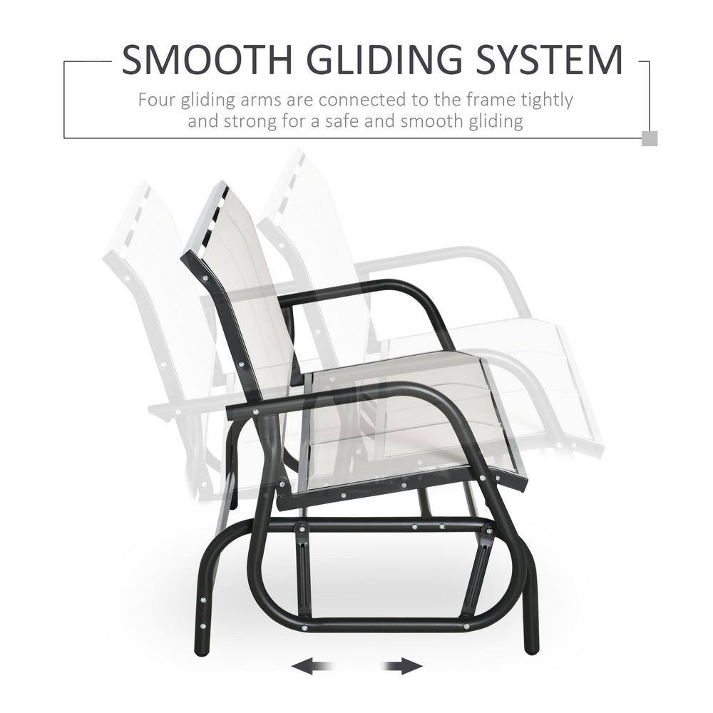 Cream White Metal Frame 3-Seater Outdoor Glider Bench