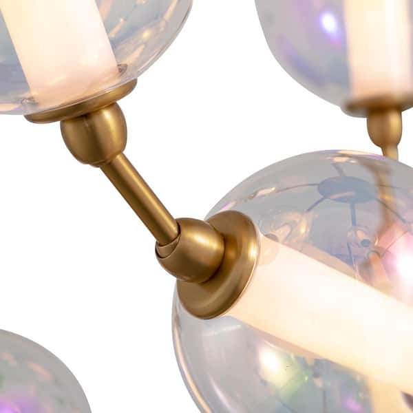 Golden Lighting - Pearla 86-Watt 1 Light Brushed Champagne Bronze Integrated LED Pendant Light with Iridescent Glass Shade