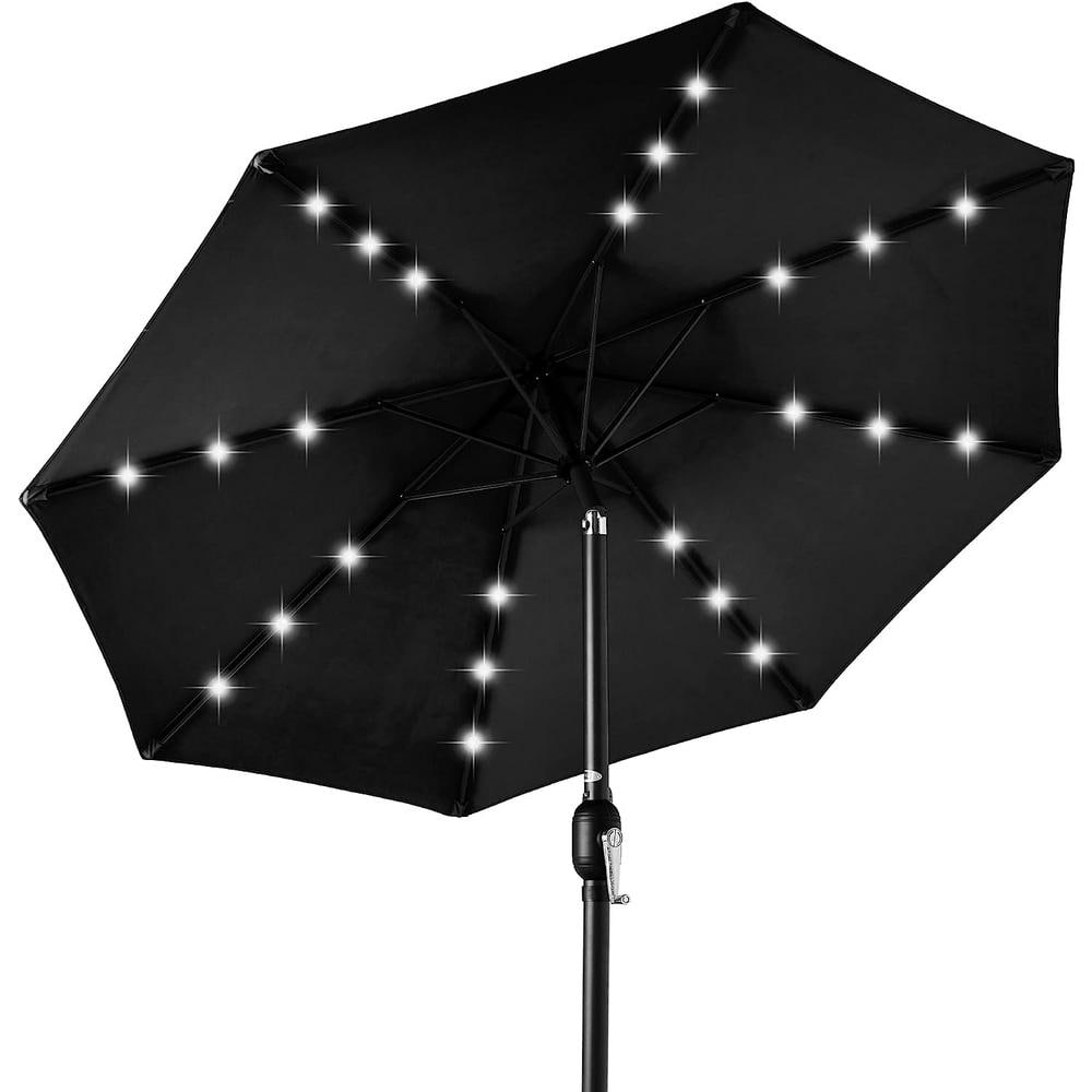 10ft Solar Powered Aluminum Polyester LED Lighted Patio Beach Word Umbrella
