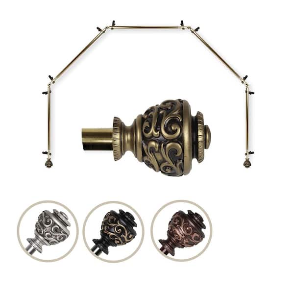 EMOH 13/16" Dia Adjustable 5 Sided Bay Window Curtain Rod 28 to 48" (each side) in Antique Brass with Diana Finials