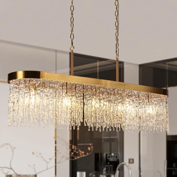 LNC Ardanidula 5-light Plating Brass Luxury Linear Chandelier for Kitchen Island with no bulbs included