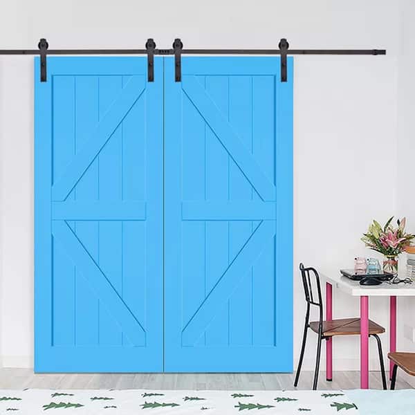 144 in. Antique Bronze Classic Straight Strap Double Track Barn Door Hardware Kit