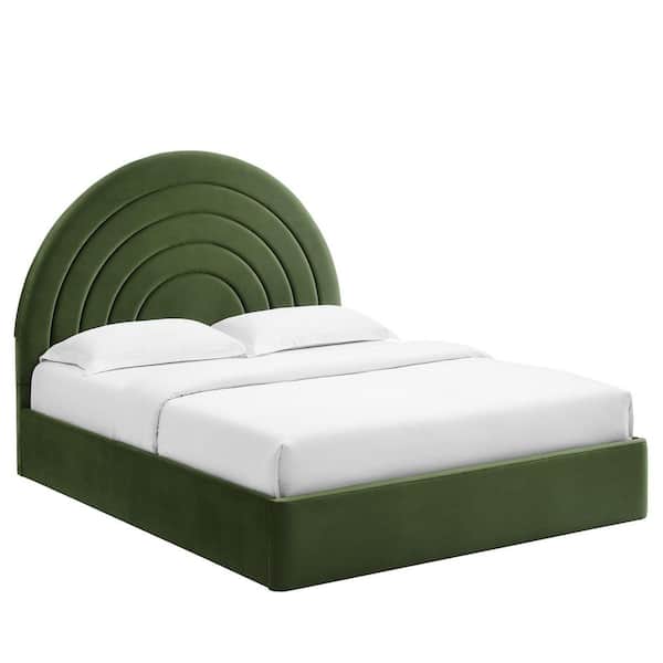 Solana Green Wood Frame King Platform Bed with Arch-Shaped Headboard