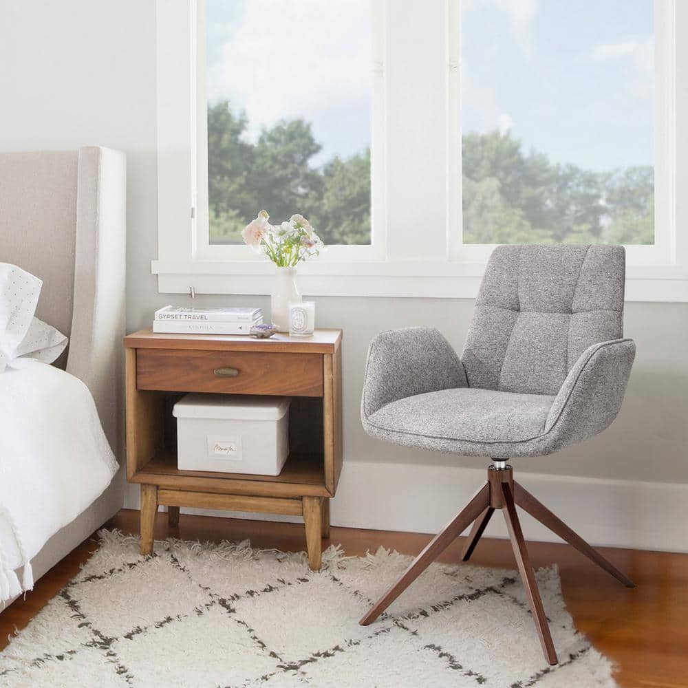 LUE BONA Gray Fabric Upholstered Swivel Accent Side Chair Living Room ...