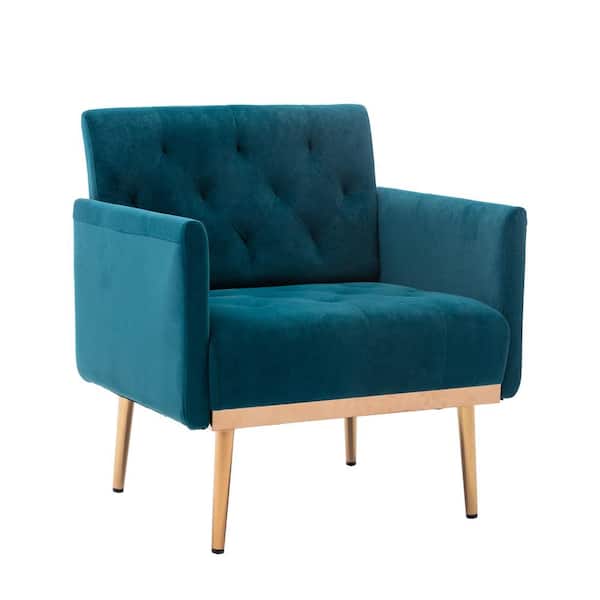 Unbranded Teal Modern Polyester Upholstered Sleek Arm Chair with Rose Golden Legs
