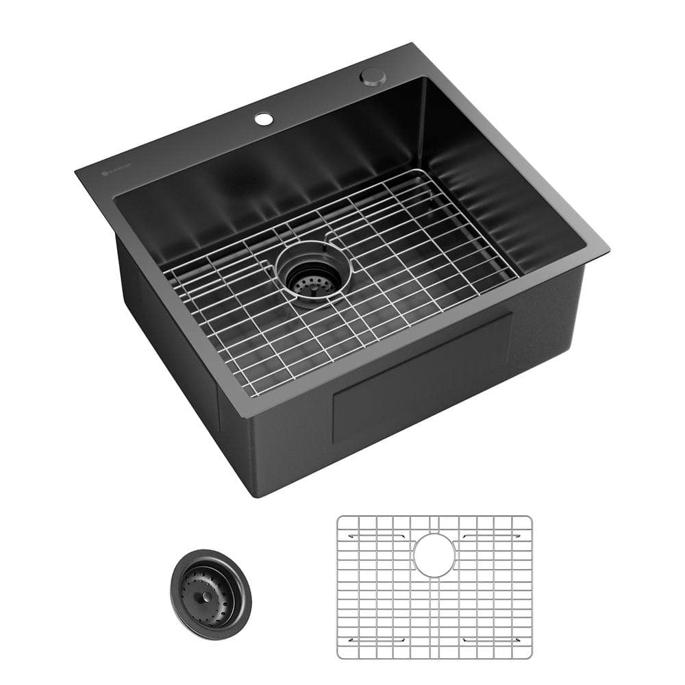 Glacier Bay Gunmetal Black Stainless Steel 32 in. 18 Gauge Single Bowl Dual Mount Workstation Kitchen Sink