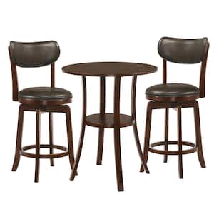 Bingo 3-Piece Expresso Cherry and Brown Round Counter Height Table Set
