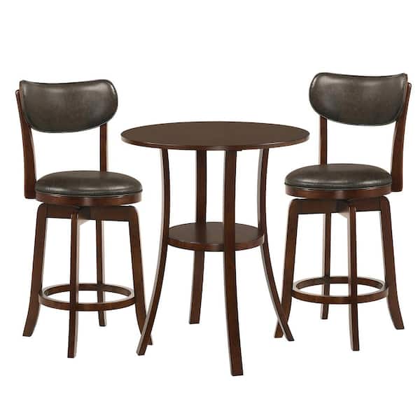 Furniture of America Bingo 3-Piece Espresso Cherry and Brown Round Counter Height Table Set
