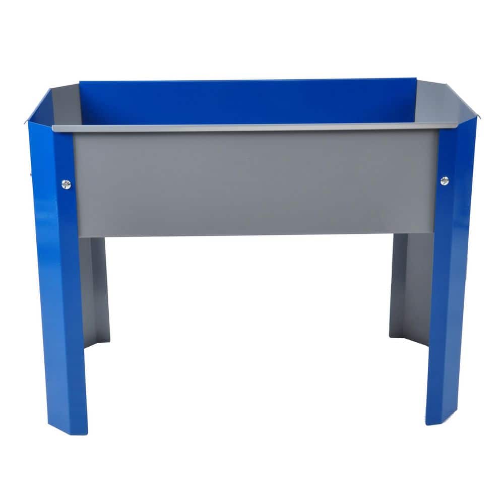 Mini Metal Raised Planter with Legs in Gray+Blue