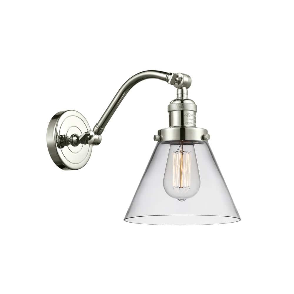 Cone 1-Light Clear, Polished Nickel Wall Sconce with Clear Glass Shade price history on PriceWatchPro