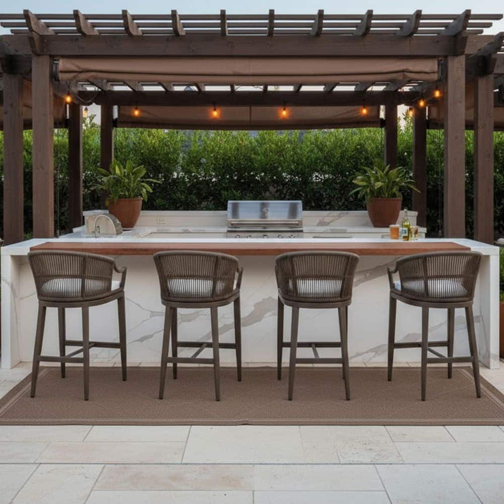 PURPLE LEAF Modern Patio Wicker Metal Outdoor Bar Stool with Cushion ...