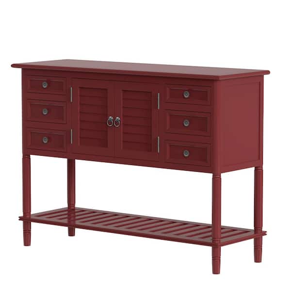aisword 45 in. Red Modern Wood Rectangle Console Table Sofa Table for Living Room with 6-Drawers, 1 Cabinets and 1-Shelf