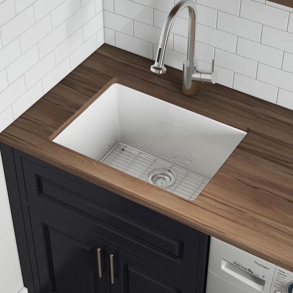 Fiamma 24 in. Undermount Single Bowl Fireclay Kitchen Sink in White