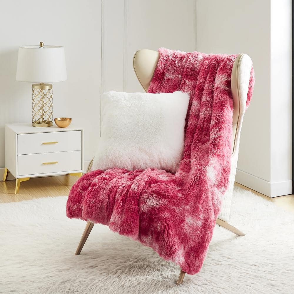 Pink Tie-Dye Shaggy Faux Fur Plush Throw Blanket 50" x 70"