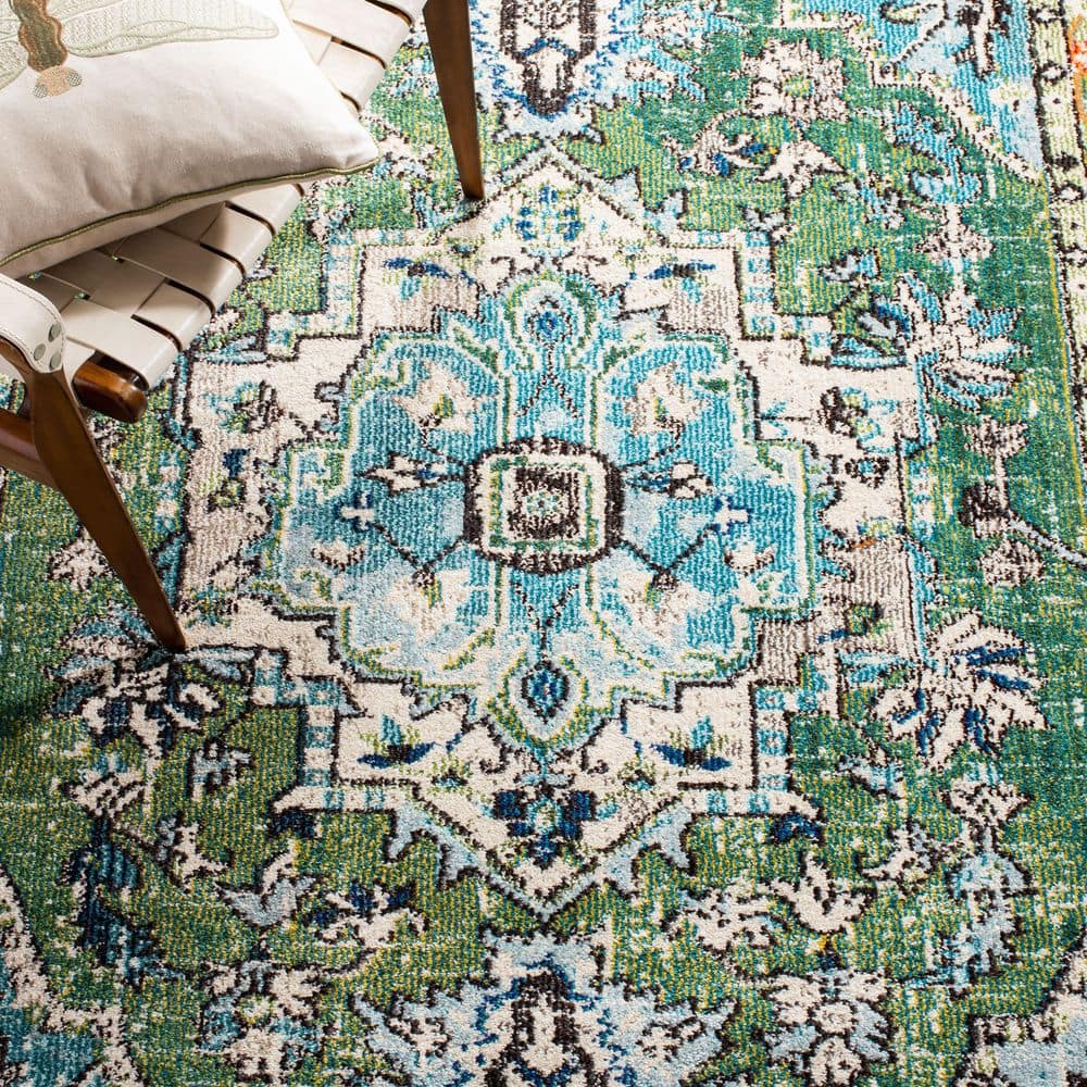 Monaco Green and Turquoise Synthetic Rectangular 8' x 10' Area Rug