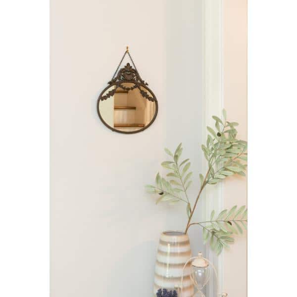 Oval Full Length Bronze and Wood Wall Mirror