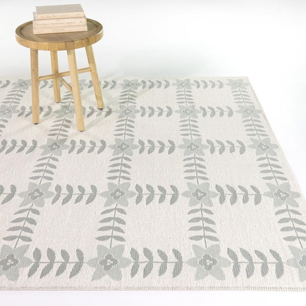 Margolles Blue 7 ft. 10 in. x 10 ft. Floral Grid Indoor/Outdoor Area Rug