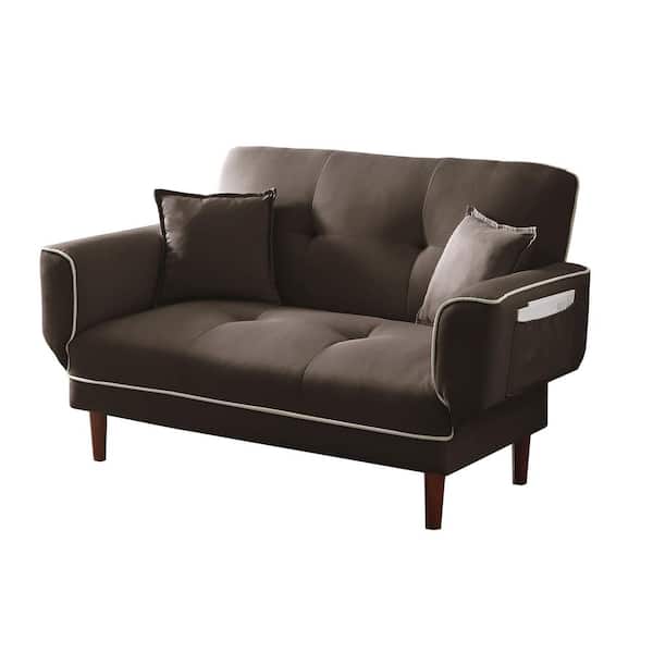 Angel Sar 56.5 in. Brown Linen 2-Seater Loveseat Straight Sofa with 2-Pillows