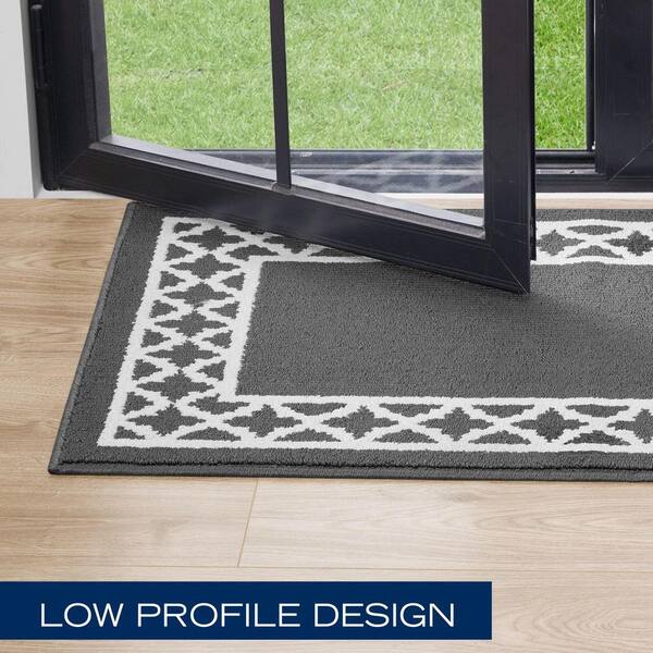 Nautica Washable Skid Resistant Dark Grey/White 2.2 ft. x 4 ft