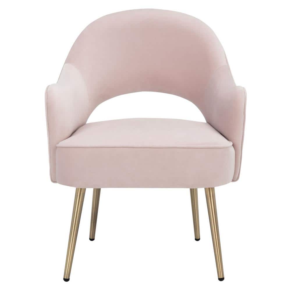 Evelyn Light Pink Velvet Accent Chair with Tapered Gold Legs