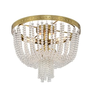 Helena 16 in. 3-Light Gold Glam Flush Mount with Crystal Strands