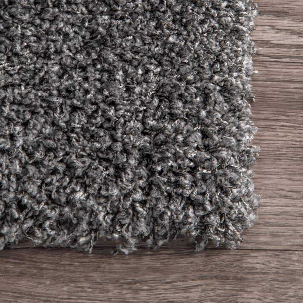 Luxurious Gray Shag 10' x 14' Synthetic Area Rug for High-Traffic Spaces