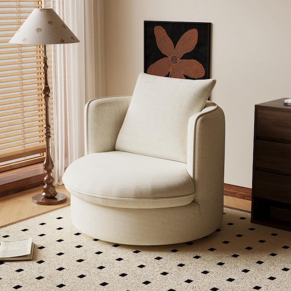 THE RIGHT PATH Beige Sherpa Fabric Chair can Rotate 360°