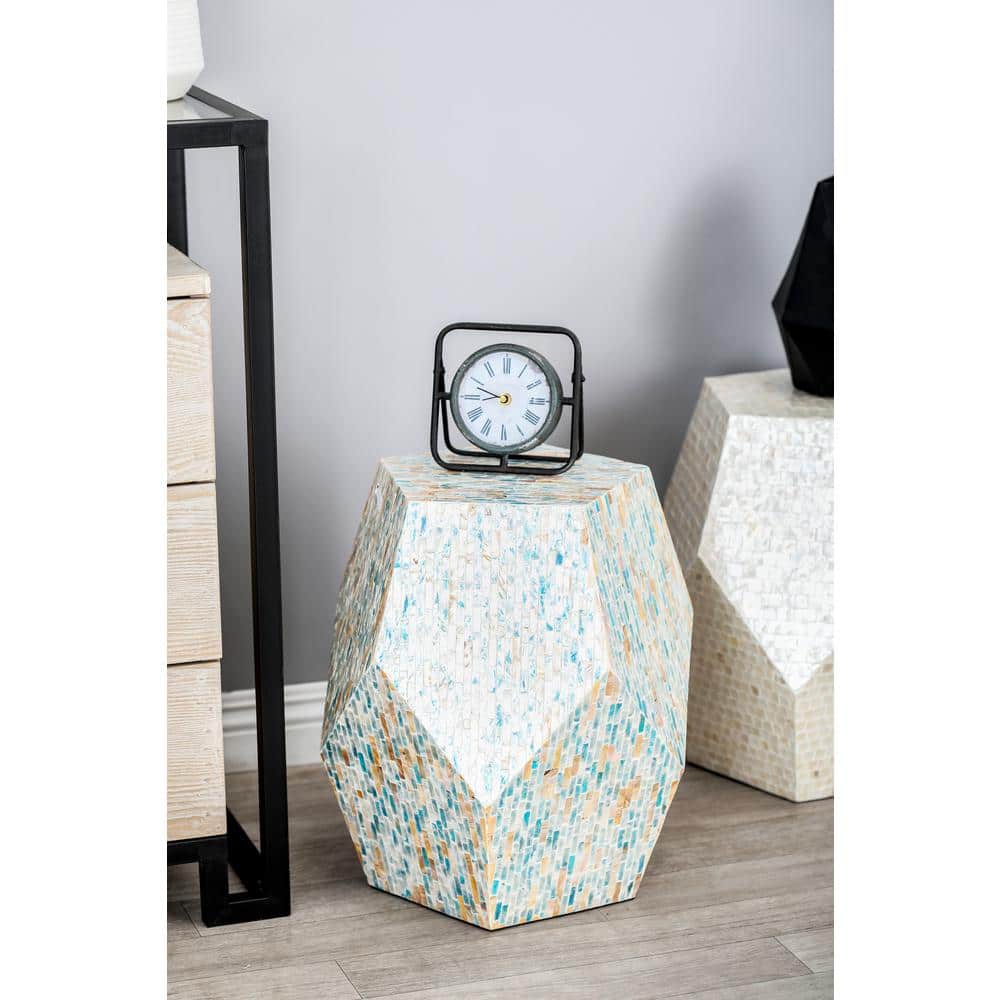 Natural Wood and Shell Round Accent Table